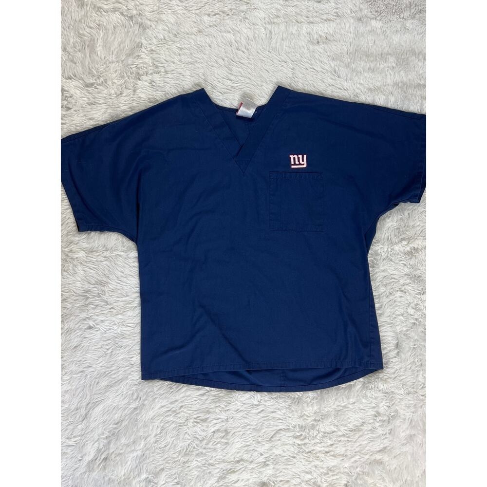 NY Giants V‎ Neck Scrub Top Navy Blue Womens Size M Short Sleeve NFL